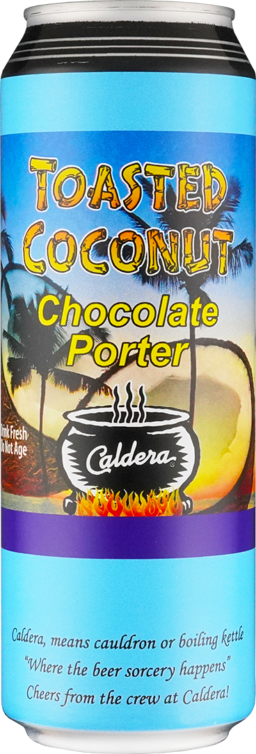 Toasted Coconut Chocolate Porter craft beer can from Caldera Brewing in Ashland Oregon