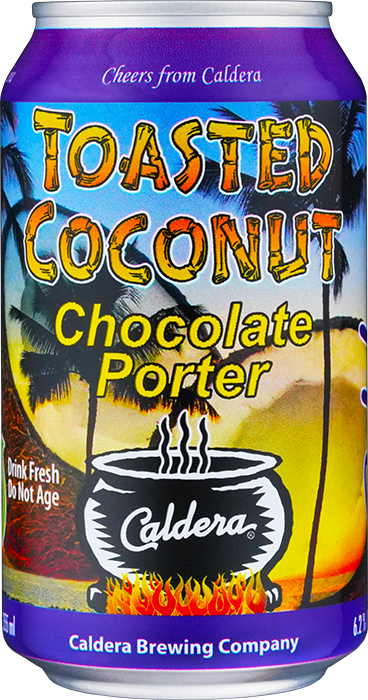 Toasted Coconut Chocolate Porter craft beer can from Caldera Brewing in Ashland Oregon