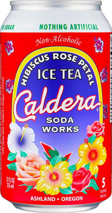 Caldera Soda Works non-alcoholic Hibiscus Rose Petal Ice Tea can
