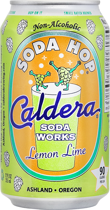 Caldera Soda Works non-alcoholic soda hop lemon. lime with hops can